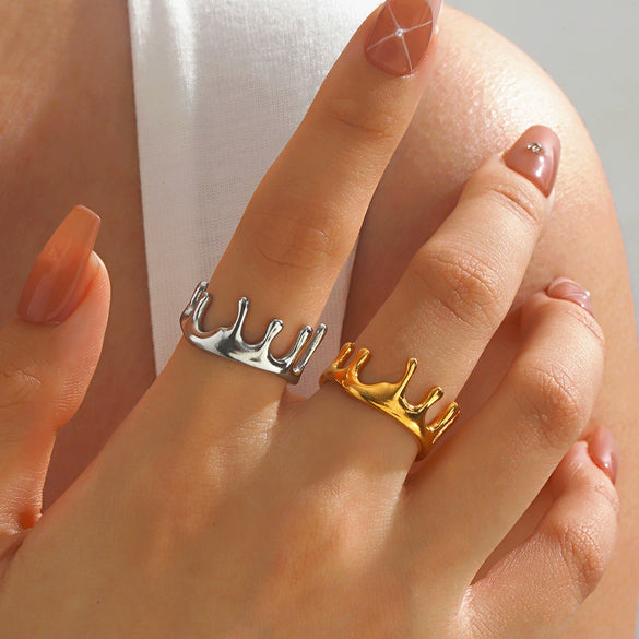 Wholesale Stainless Steel Geometric Irregular Shaped Hip Hop Ring 18K Gold Plated