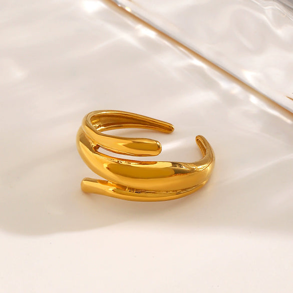 Wholesale Stainless Steel Geometric Irregular Shaped Ring For Women With Vacuum Plating And Bright Polishing