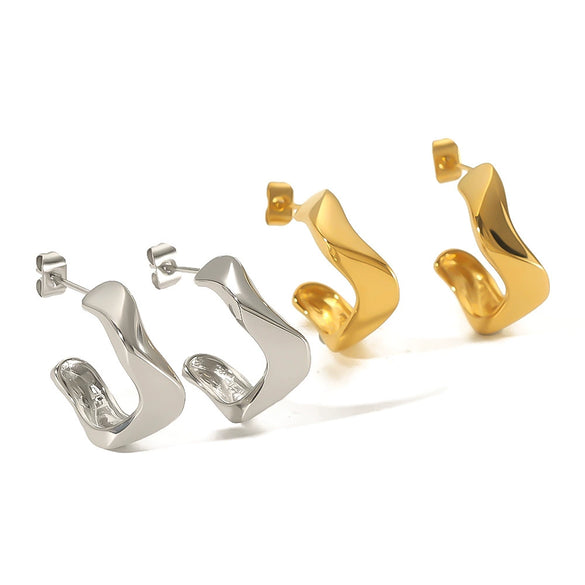 Wholesale Stainless Steel Geometric Irregular Twisted Earrings For Women With Electroplating Treatment