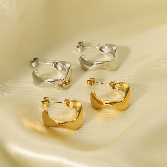 Wholesale Stainless Steel Geometric Irregular Twisted Earrings For Women With Electroplating Treatment