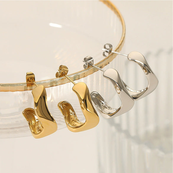 Wholesale Stainless Steel Geometric Irregular Twisted Earrings For Women With Electroplating Treatment