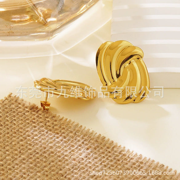 Wholesale Stainless Steel Geometric Irregular Twisted Earrings For Women With Polish Design