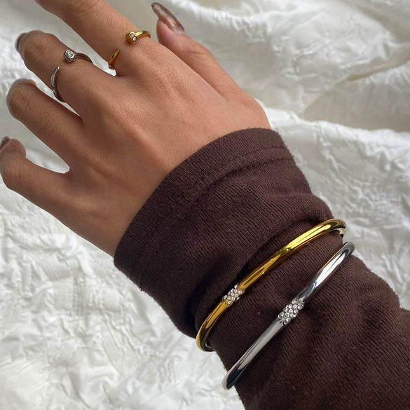 Wholesale Stainless Steel Geometric Jewelry Ring And Bracelet With Electroplating Treatment