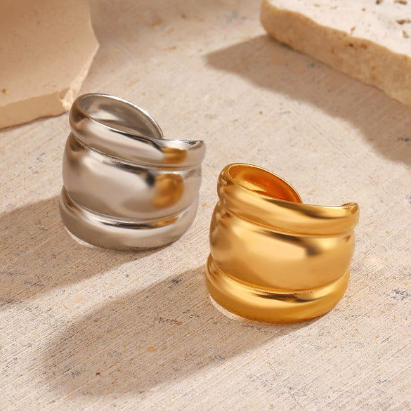 Wholesale Stainless Steel Geometric Lady's Open Hip Hop Ring With 18K Gold Plated Electroplating