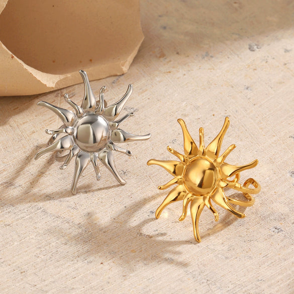 Wholesale Stainless Steel Geometric Lady's Sun Opening Adjustable Ring 18K Goldplated