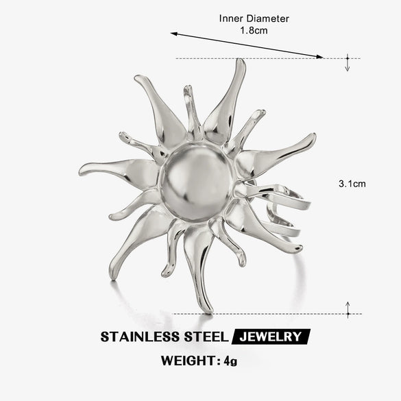 Wholesale Stainless Steel Geometric Lady's Sun Opening Adjustable Ring 18K Goldplated