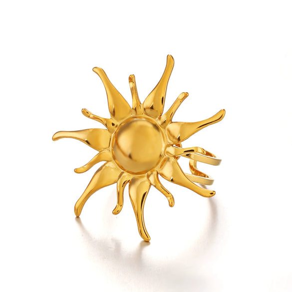 Wholesale Stainless Steel Geometric Lady's Sun Opening Adjustable Ring 18K Goldplated
