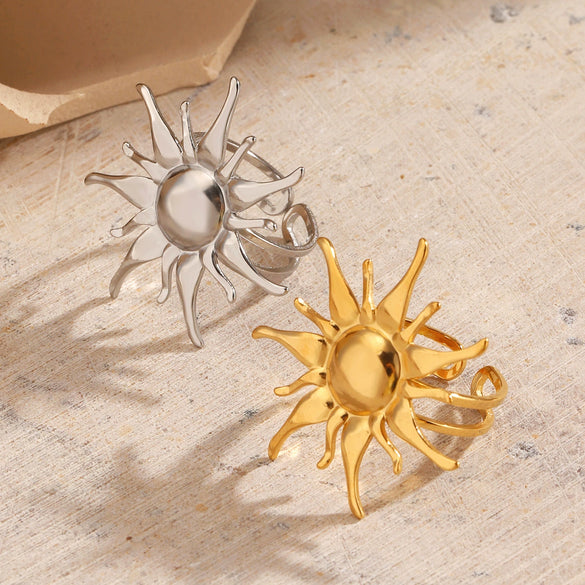 Wholesale Stainless Steel Geometric Lady's Sun Opening Adjustable Ring 18K Goldplated