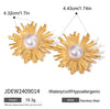 Wholesale Stainless Steel Geometric Leaf Colormatching Rib Earrings And Ring Jewelry With Electroplating And Pearl Texture For Women