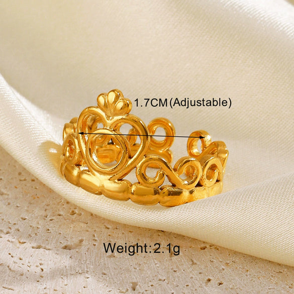 Wholesale Stainless Steel Geometric Leaf Opening Adjustment Crown Ring For Women With Electroplating Treatment Plant Flowers Style