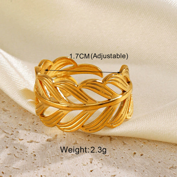 Wholesale Stainless Steel Geometric Leaf Opening Adjustment Crown Ring For Women With Electroplating Treatment Plant Flowers Style