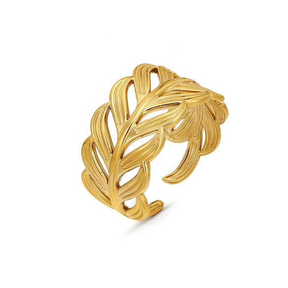 Wholesale Stainless Steel Geometric Leaf Opening Adjustment Crown Ring For Women With Electroplating Treatment Plant Flowers Style