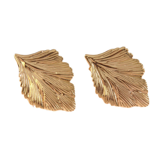 Wholesale Stainless Steel Geometric Leaf Textured Electroplated Earrings For Women With Light Luxury Temperament