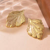 Wholesale Stainless Steel Geometric Leaf Textured Electroplated Earrings For Women With Light Luxury Temperament