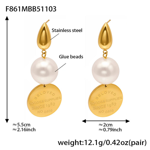 Wholesale Stainless Steel Geometric Letter Number Text Pattern Plated 18K Real Gold Niche Design Women's Earrings