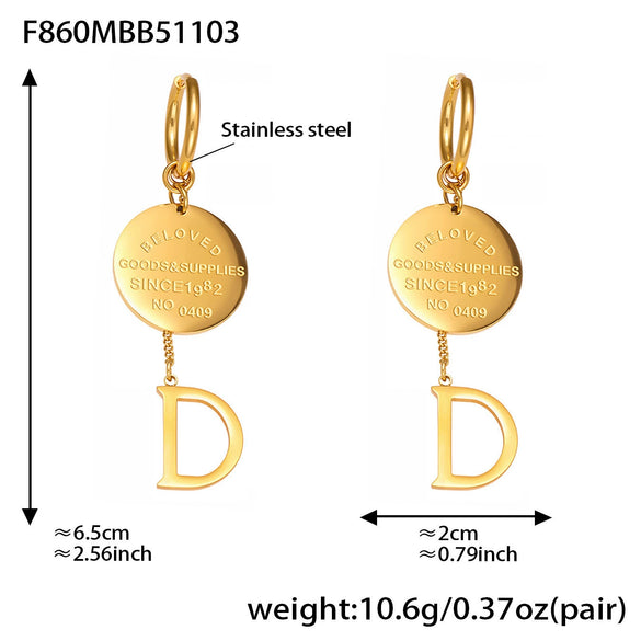 Wholesale Stainless Steel Geometric Letter Number Text Pattern Plated 18K Real Gold Niche Design Women's Earrings