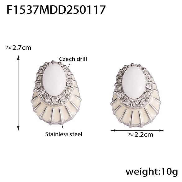 Wholesale Stainless Steel Geometric Light Luxury Earrings With 18K Gold Plated Diamond Glazed Finish