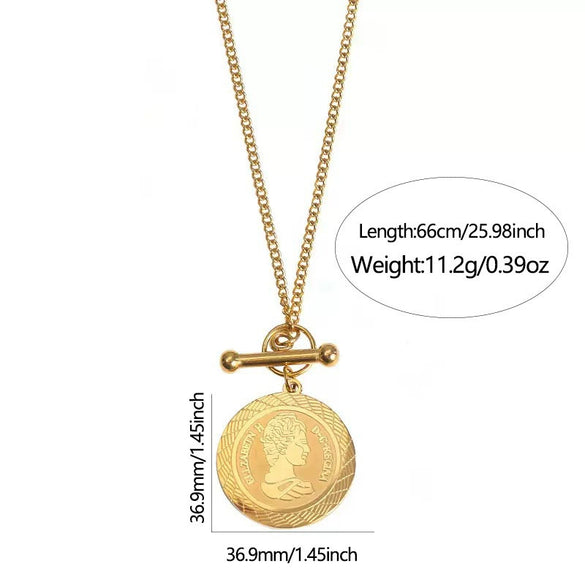 Wholesale Stainless Steel Geometric Light Luxury Electroplated Round Queen Head Portrait Pendant Necklace Jewelry Unisex