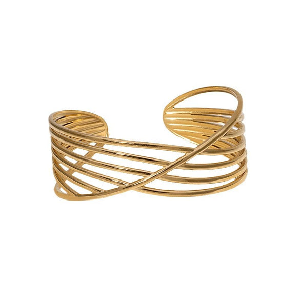 Wholesale Stainless Steel Geometric Line Cross Open Bracelet For Women Electroplated Minimalist Style