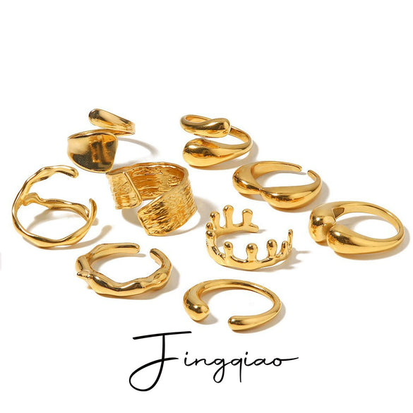 Wholesale Stainless Steel Geometric Line Hip Hop Opening Adjustable Women's Ring With Electroplating