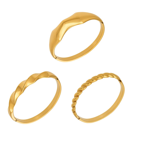 Wholesale Stainless Steel Geometric Line Ring Buckle Bracelet Set 18K Gold Plated Accessories