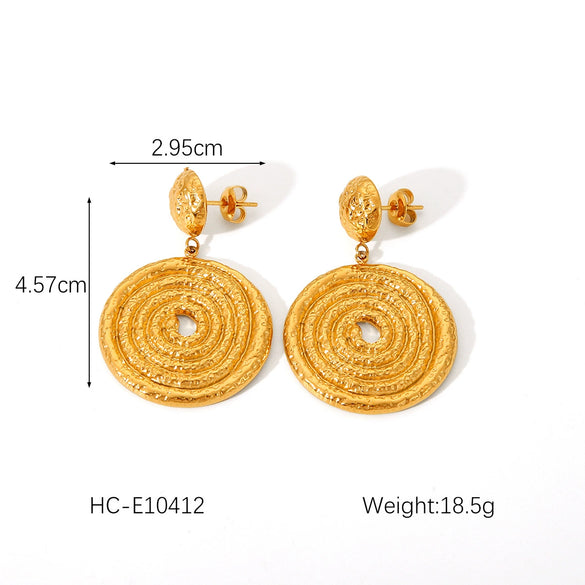 Wholesale Stainless Steel Geometric Linear Winding Hammering Pattern Earrings For Women With Electroplating