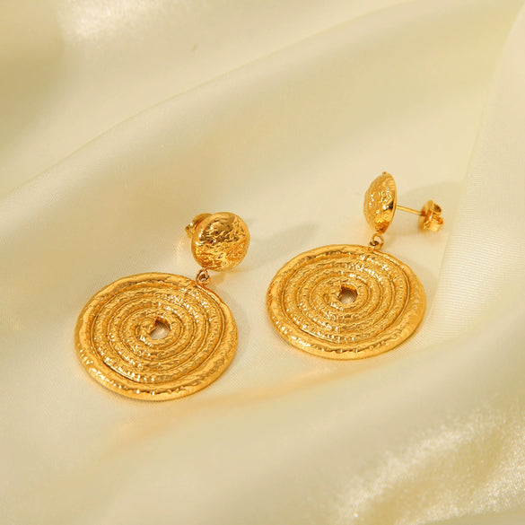 Wholesale Stainless Steel Geometric Linear Winding Hammering Pattern Earrings For Women With Electroplating
