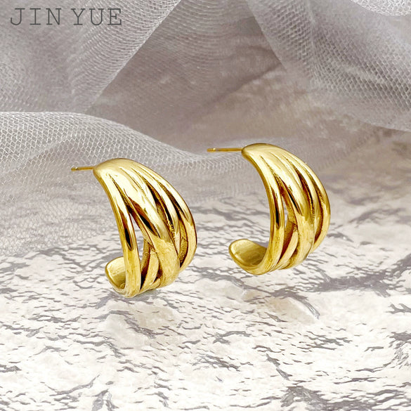Wholesale Stainless Steel Geometric Lines Retro Earrings With Electroplating