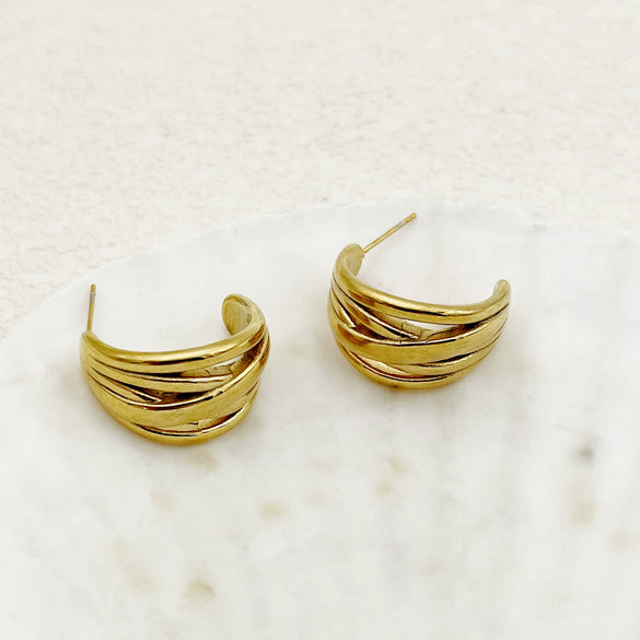 Wholesale Stainless Steel Geometric Lines Retro Earrings With Electroplating