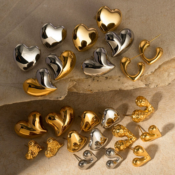 Wholesale Stainless Steel Geometric Liquid Loveshaped Electroplated Women's Earrings