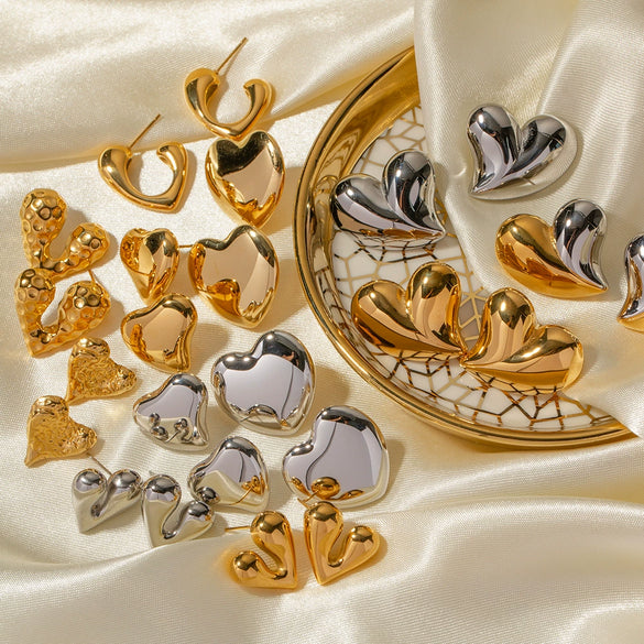 Wholesale Stainless Steel Geometric Liquid Loveshaped Electroplated Women's Earrings