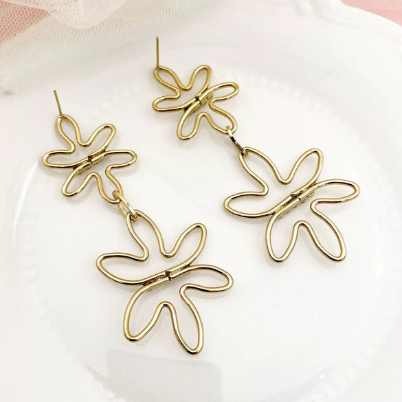 Wholesale Stainless Steel Geometric Long Earrings For Women With Abstract Flower Hollow Design And Inlaid Zircon Electroplating