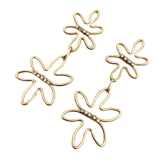 Wholesale Stainless Steel Geometric Long Earrings For Women With Abstract Flower Hollow Design And Inlaid Zircon Electroplating