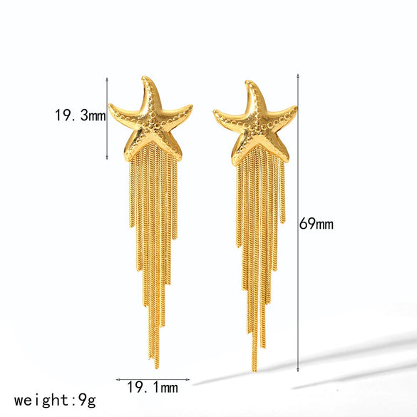 Wholesale Stainless Steel Geometric Long Tassel Earrings With Electroplating Treatment