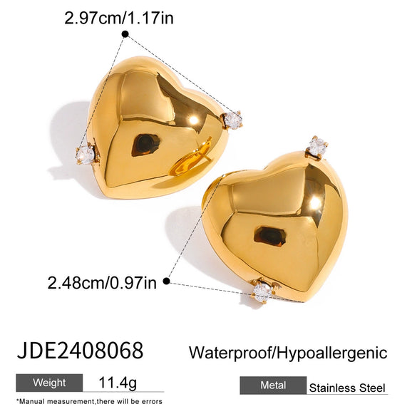 Wholesale Stainless Steel Geometric Love Earrings With Rhinestones And Electroplating Treatment