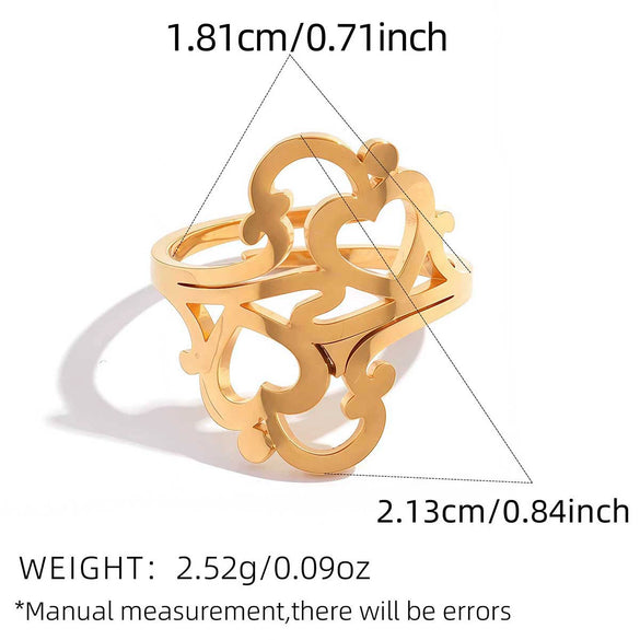 Wholesale Stainless Steel Geometric Love Hollow Heart Open Ring With Vacuum Real Gold Plating In Pvd Furnace Unisex Hand Accessories