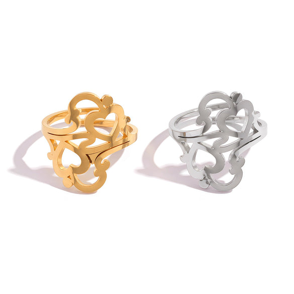 Wholesale Stainless Steel Geometric Love Hollow Heart Open Ring With Vacuum Real Gold Plating In Pvd Furnace Unisex Hand Accessories