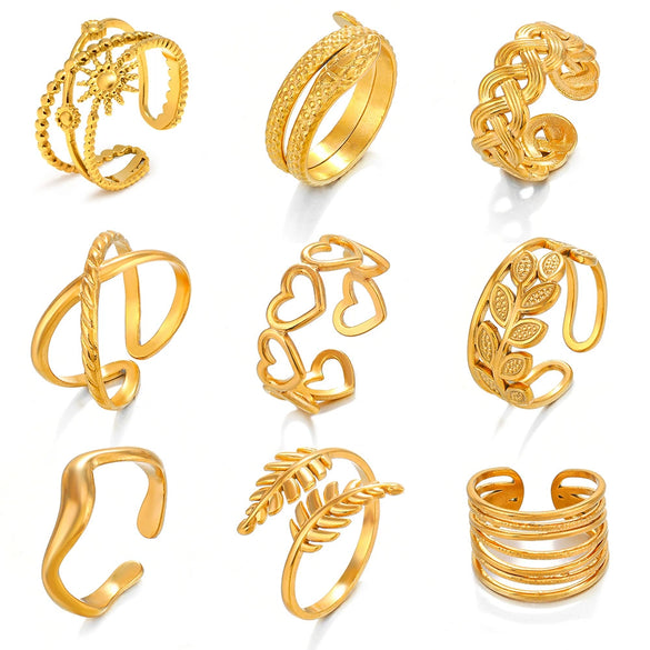 Wholesale Stainless Steel Geometric Love Open Ring For Women 18K Gold Plated