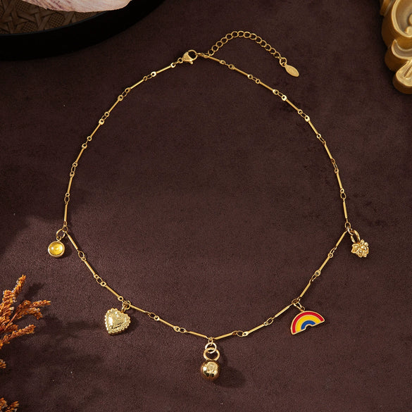 Wholesale Stainless Steel Geometric Love Rainbow Pendant Necklace With Vacuum Plating