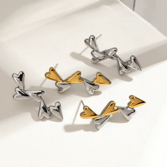 Wholesale Stainless Steel Geometric Love Scattered Earrings With Electroplating Sweet Cool Style Gold And Silver Color Matching For Women