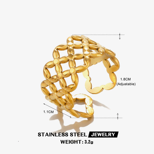 Wholesale Stainless Steel Geometric Mesh Ring Electroplated French Retro Style For Women