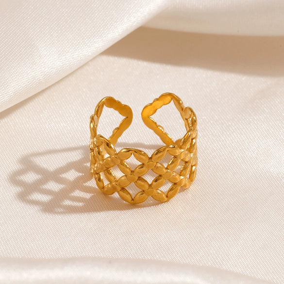 Wholesale Stainless Steel Geometric Mesh Ring Electroplated French Retro Style For Women