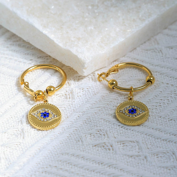 Wholesale Stainless Steel Geometric Microinlaid Electroplated Women's Retro Earrings