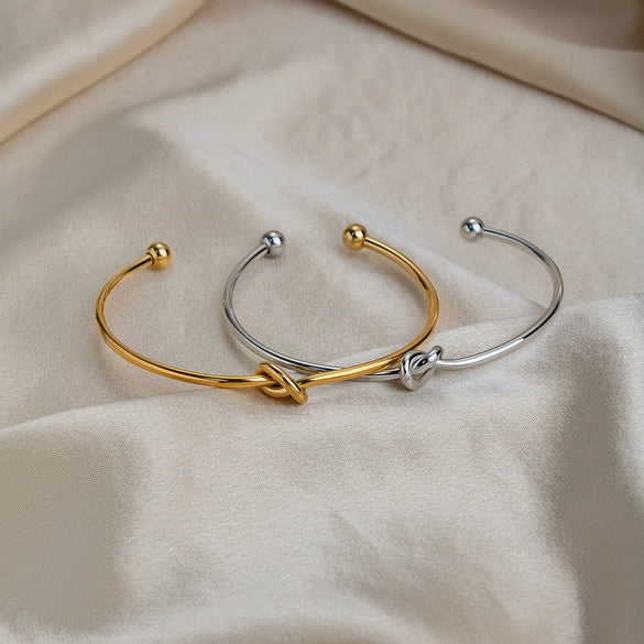 Wholesale Stainless Steel Geometric Modern Minimalist Vacuumplated 18K Gold Knotted Open Bracelet Jewelry Accessories