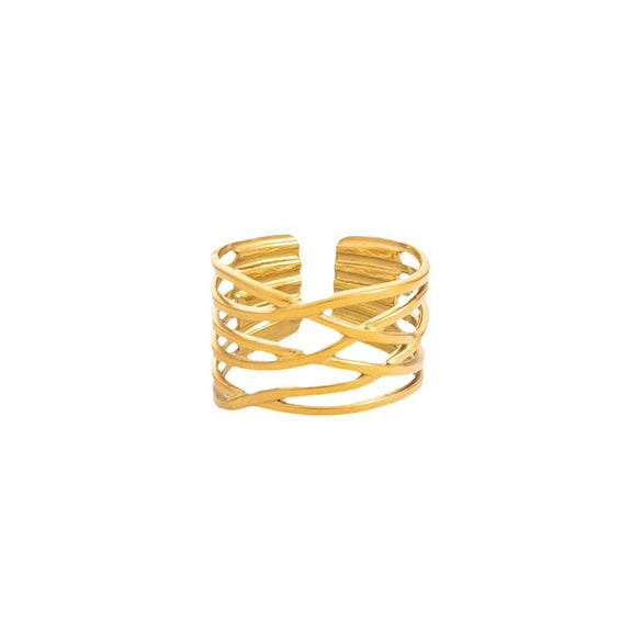 Wholesale Stainless Steel Geometric Multi Layer Irregular Plated Ring For Women