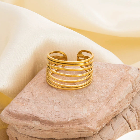 Wholesale Stainless Steel Geometric Multi Layer Irregular Plated Ring For Women
