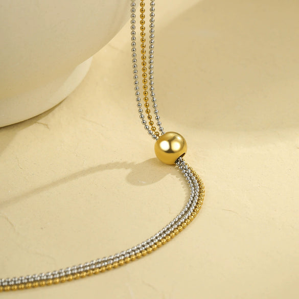 Wholesale Stainless Steel Geometric Multi Layer Metal Round Bead Color Matching Necklace Pendant For Women Electroplated Fashion Jewelry
