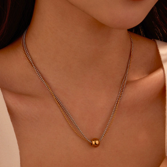Wholesale Stainless Steel Geometric Multi Layer Metal Round Bead Color Matching Necklace Pendant For Women Electroplated Fashion Jewelry