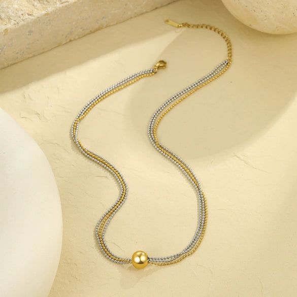 Wholesale Stainless Steel Geometric Multi Layer Metal Round Bead Color Matching Necklace Pendant For Women Electroplated Fashion Jewelry