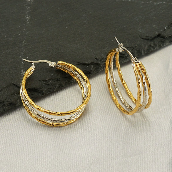 Wholesale Stainless Steel Geometric Multilayer Color Matching Electroplated Earrings And Ring For Women